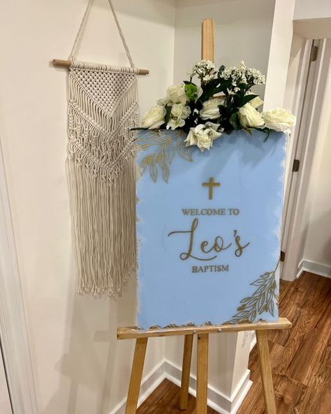 Jaclyn | Calligraphy + Signs on Instagram: "Had the honour of creating a baptismal welcome sign for @withlovechelss beautiful son Leo!​​​​​​​​ ​​​​​​​​ #acrylic #baptism #sign #welcomesign #calligraphy #moderncalligraphy #acrylicsign #acrylicbaptismsign #customsign #paintedacrylicsign" Blue Welcome Sign, Calligraphy Signs, Acrylic Sign, Modern Calligraphy, Custom Sign, Welcome Sign, Ladder Decor, Calligraphy, Signs