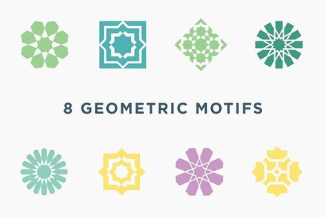 8 Middle Eastern Geometric Motifs by The Flyer Press on @creativemarket Middle Eastern Patterns, Vector Motifs, Fatima Tattoo, Wolf Kitchen, Hand Typography, School Magazine, Cultural Design, Turkish Restaurant, Islamic Motifs