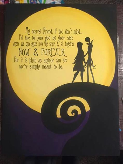 Jack And Sally Couple Wallpaper, Halloween Couple Drawing, Halloween Drawings For Boyfriend, Painting Ideas On Canvas Couples, Jack And Sally Painting, Nightmare Before Christmas Painting, Jack Y Sally, Tim Burton Tattoo, Drawings For Boyfriend