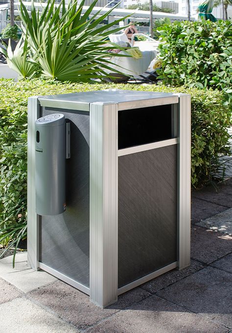 New Modern Recycling and Trash Bins by DeepStream Design fitted with a Smokers Outpost Trash Disposal, Outdoor Trash Cans, Bin Storage, Outdoor Aesthetic, Trash Bin, Trash And Recycling Bin, Recycling Programs, Store Design Interior, Parking Design