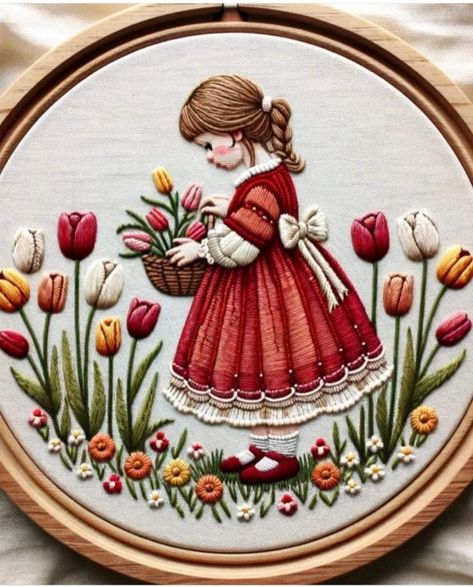 Fairytale Embroidery, Stitches Flower, Embroidered People, Hair Embroidery, Creativity Challenge, Frame Embroidery, Silk Ribbon Embroidery Patterns, Hand Stitches, Simple Hand Embroidery Patterns