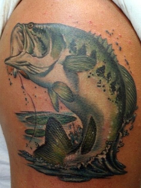 Bass Fishing Tattoos, Walleye Tattoo, Tattoos Fishing, Fishing Tattoo Ideas, Bass Tattoo, Bass Fishing Tattoo, Bass Fishing Pictures, Tattoos Fish, Fishing Tattoos