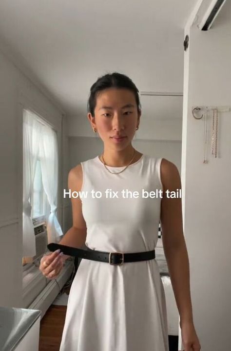 Don’t you just find it so annoying when you put a belt on and the tail sticks out and flaps around? Here, I’m going to show you a simple hack for how to hide your belt tail. Belt Too Long Hack, So Annoying, Oversized Dress, Hair Elastics, Fabric Belt, Stick It Out, Simple Tricks, Find It, Easy Hairstyles