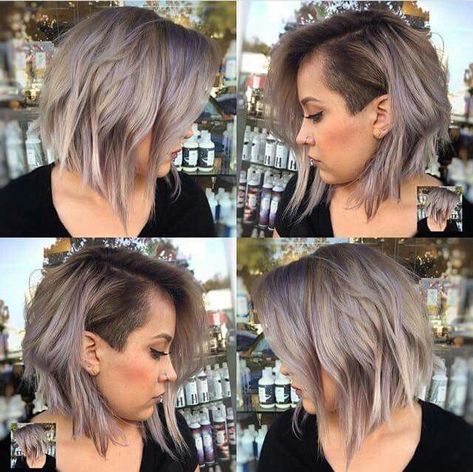 Vp Shunt Haircut, Bob Haircut With Shaved Side, Short Haircuts With Undercut For Women, Shaved Side Medium Hair, Short Bob With Side Shave, Side Buzzed Hair Women Short, Undercut With Bob Haircut, Bob Hairstyles With Shaved Side, Funky Undercut Hairstyles