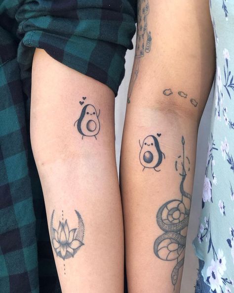 30 Best Friend Tattoo Ideas That Prove Friendship Is Forever | Instagram Image Are you and your bestie thinking about getting friendship tattoos? We've got some tattoo ideas you need to see. Entertainment Matching Tattoos For Opposite Friends, Pairing Tattoos, Pair Tattoos Friends, Funny Friendship Tattoos, Matching Halloween Tattoos, Best Friend Tattoo Ideas, Friend Tattoo Ideas, Avocado Tattoo, Pair Tattoos