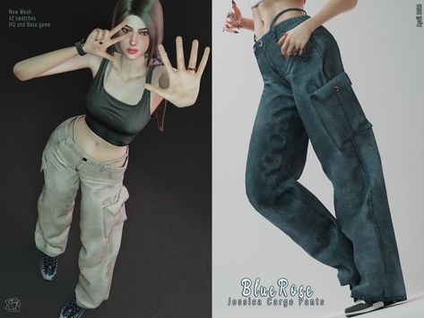 Jessica Cargo Denim Pants, 42 colors, sims4 By Bluerose 3D Fashion TS4CC Cargo Denim Pants, Sims 4 Male Clothes, Play Sims 4, Sims 4 Cc Skin, Tumblr Sims 4, Sims 4 Cc Folder, Sims 4 Teen, Sims Four, Sims4 Clothes