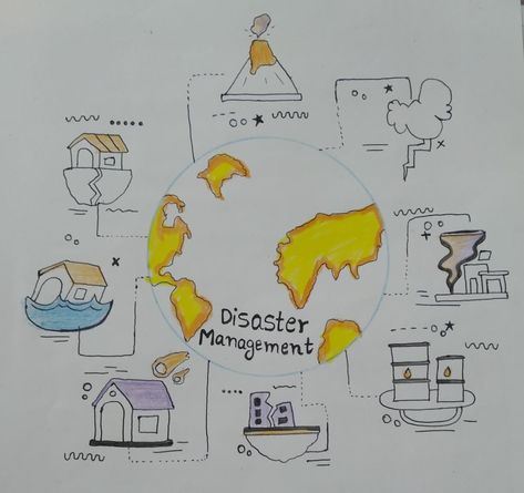 Disaster Management Poster, Disaster Management Project, Management Poster, Disaster Management, Creative School Project Ideas, Poster Drawing, Collage Making, School Project, Science Projects