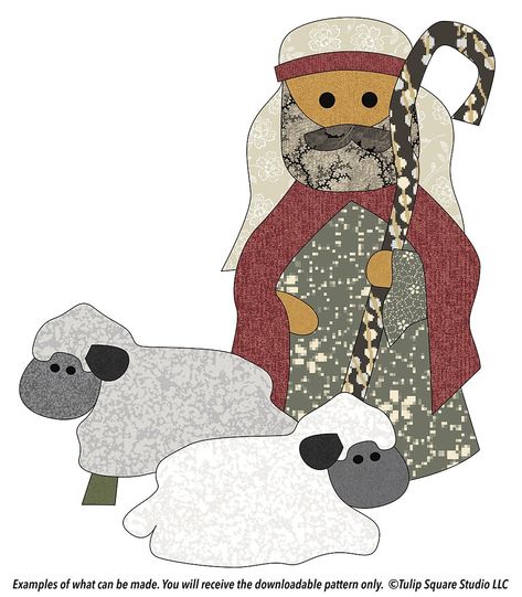 Free Nativity Appliqué Pattern - Shepherd and Sheep - TulipSquare.com Nativity Applique Pattern, Sheep Applique Pattern Free, Shepherd And Sheep, Applique Table Runner, Free Applique Patterns, Stocking Ideas, Christmas Stockings Diy, Raw Edge Applique, Quilts Decor