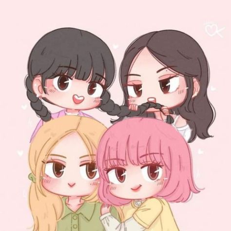 4 Best Friends Drawing Cute, Kpop Chibi Blackpink, Blackpink Cartoon, Kpop Chibi, Quad Squad, Aesthetic Profile Picture Cartoon Soft, Kpop Art, Daisy Wallpaper, Blink Book