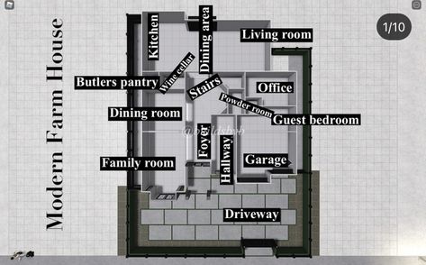 Bullet Journal Packing List, Bloxburg Modern House, Baby Room Decals, Modern Farm House, Office Pantry, Modern Family Rooms, Garage Bedroom, Bloxburg Modern, House Layout