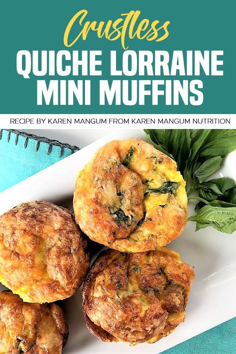 Crustless Quiche Lorraine Mini Muffins Recipe : ObesityHelp Crustless Quiche Muffins, Quick Morning Breakfast, Ricotta Bake, Healthy Low Calorie Breakfast, Crustless Quiche Lorraine, Mini Muffin Recipe, Quiche Recipes Easy, Calorie Count, Low Calorie Breakfast