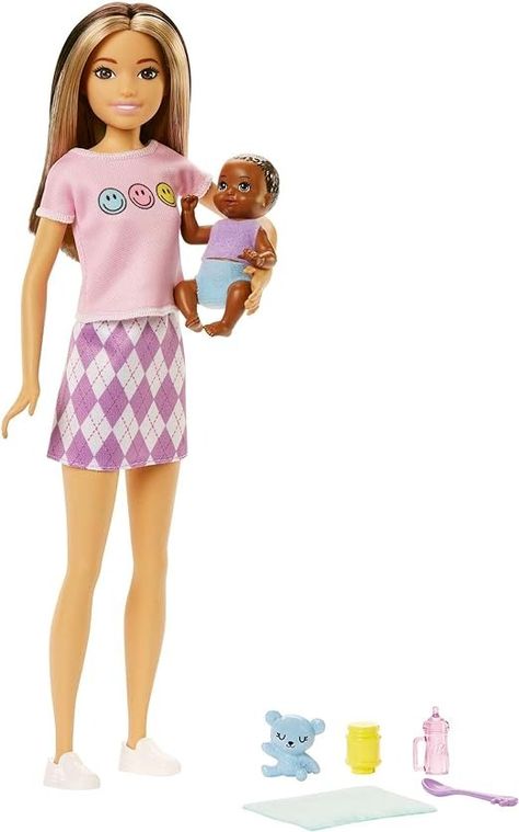 Amazon.com: Barbie Skipper Babysitters Inc Doll & Accessories Set, Doll with Two-Tone Hair & Argyle Skirt, Baby Doll & 5 Pieces : Toys & Games New Barbie Dolls 2023, Argyle Skirt, Barbie And Her Sisters, Barbie 2023, Two Tone Hair, Barbie Kids, 12 Birthday, Baby Sitting, Barbie Doll Set