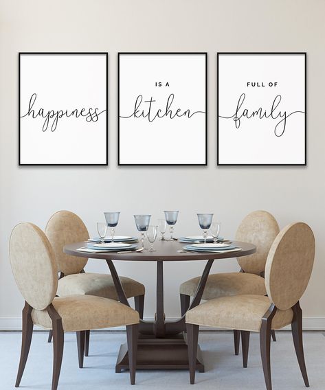 "Happiness is a kitchen full of family - Printable Quote Set of 3 Pieces, Printable Poster Triptych, Kitchen Wall Art, Family Art Decor THIS LISTING INCLUDES 3 IMAGES Each image is provided in 5 high resolution (300 DPI for the best quality printing) files: - A 4x5 ratio file for printing 4\"x5\", 8\"x10\", 16\"x20\", 40x50cm. - A 3x4 ratio file for printing 6\"x8\", 9\"x12\", 12\"x16\", 18\"x24\". - A 2x3 ratio file for printing 4\"x6\", 6\"x9\", 8\"x12\", 10\"x15\", 12\"x18\", 16\"x24\", 20\"x ملصق تحفيزي, Poster Set Of 3, Sitting Room Decor, Motivational Decor, Funny Bathroom Decor, Family Wall Art, Family Wall, Printable Poster, Christian Wall Art