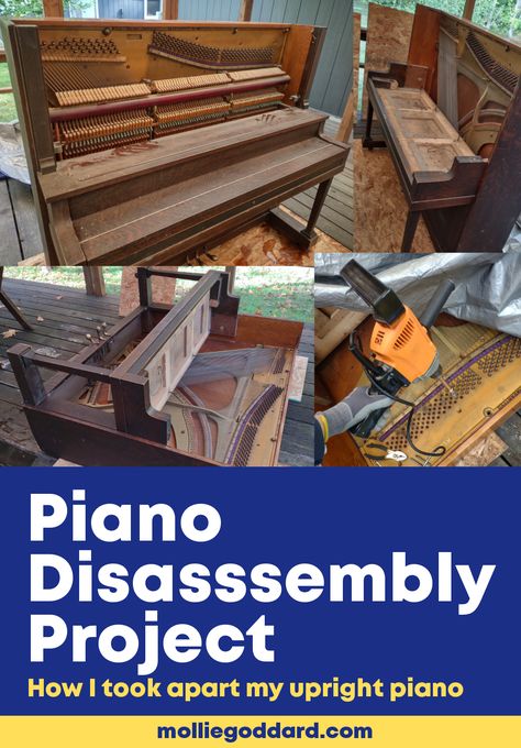 How To Disassemble A Piano, Piano Parts Repurposed Art, Old Upright Piano Repurposed, Crafts With Piano Keys, Upcycle Piano Repurposed, Repurpose Piano Keys, What To Do With An Old Piano, Piano Desk Repurposed, Repurposed Piano Parts