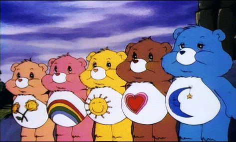 Friendly Bear, Cheer Bear, Sunshine Bear, Tenderheart Bear and Bedtime Bear #CareBears Care Bear Stare, Rainbow Gif, Care Bears Movie, Bear Gif, Vintage Cartoons, Bear Photos, 80s Cartoons, Rainbow Brite, Love Rainbow