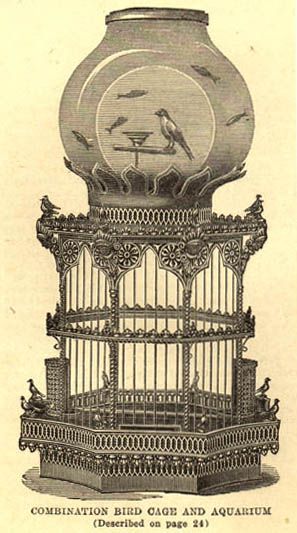 Little Dewdrops of Celestial Melody" Fish Tank Illustration, Bird Cage Drawing, Tank Illustration, Victorian Bird Cage, Cage Drawing, Mermaid Palace, Victorian Bohemian Decor, Wardian Case, Cast Iron Fence