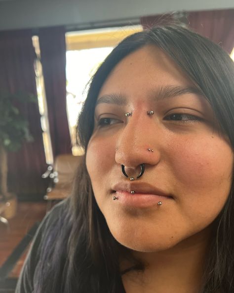 i did her healed jestrum piercing + snakebites today we did a bridge & nose !!! she is so beautiful, so happi for the trust 💓🪡 Jestrum Piercing, Nose Bridge Piercing, Bridge Piercing, Snakebites, A Bridge, Best Acrylic Nails, So Beautiful, Acrylic Nails, Bridge