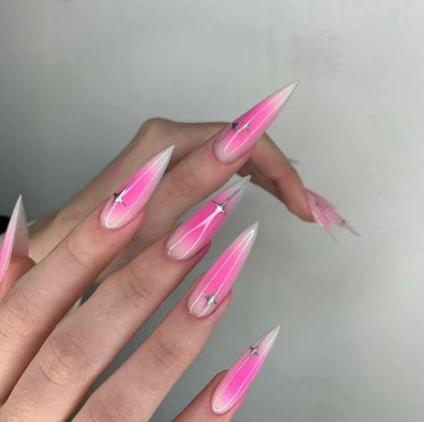 Bright Stiletto Nails, Pink Nails Stiletto, Nails After Acrylics, Stilleto Nails Designs, Lilac Nails, Punk Nails, Sassy Nails, Airbrush Nails, Lavender Nails