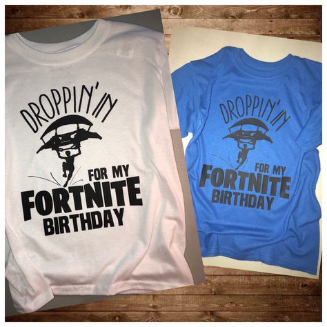 Fortnite Birthday Shirt - Fortnite Droppin - Fortnite Birthday - Fortnite Dance - Fortnite Shirt - Fortnite Party - Fornite Birthday Theme by ForeverFridayCo on Etsy https://www.etsy.com/listing/623749847/fortnite-birthday-shirt-fortnite-droppin Fortnite Shirt Ideas, Fortnite Birthday Shirt, Fortnite Printables Free Birthday, Fortnite Shirt, Free Printable Fortnite Chug Jug Labels, Fortnite Birthday Shirts For Boys, Fortnite Dance, Fort Nite, Shirts For Boys