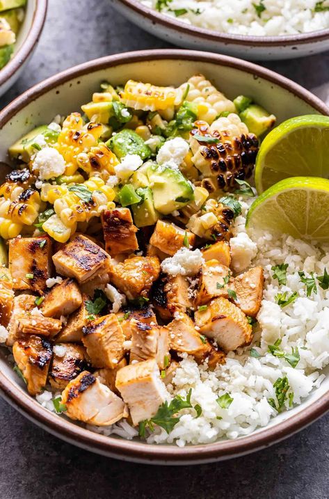 Chipotle Chicken Rice Bowl Recipe, Dietitian Meals, Sweet And Spicy Grilled Chicken, Recipe Runner, Avocado Corn Salsa, Chipotle Chicken Bowl, Honey Chipotle Chicken, Chicken And Avocado, Spicy Grilled Chicken