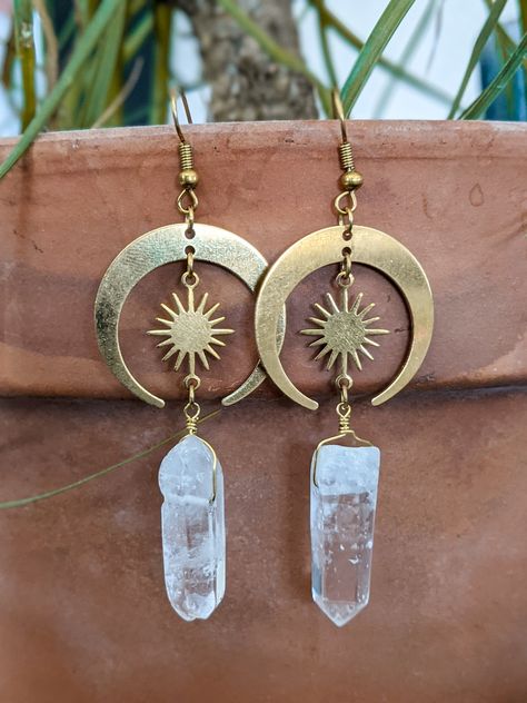 Whimsigoth Earrings, Hippy Earrings, Witchy Accessories, Hippy Jewelry, Witchy Earrings, Star Celestial, Sun Jewelry, Celestial Earrings, Crescent Earrings