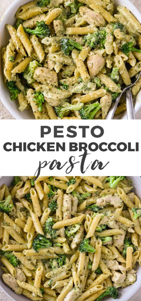 One Pot Broccoli Cheese Pesto Pasta, Easy Meal Inspiration, Low Calorie Chicken Pesto Pasta, Chicken Pesto Rigatoni, Broccoli Chicken Healthy, Tasty Clean Eating Recipes, Chicken Pesto With Vegetables, Pesto Chicken Pasta Non Dairy, High Protein Chicken Pesto Pasta