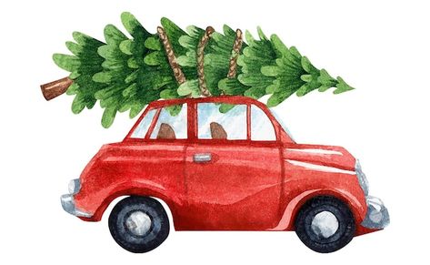 Christmas Truck Watercolor, Christmas Cars, Vintage Red Truck, Holiday Images, Christmas Car, Christmas Wall Decor, Red Car, Christmas Paintings, Red Truck