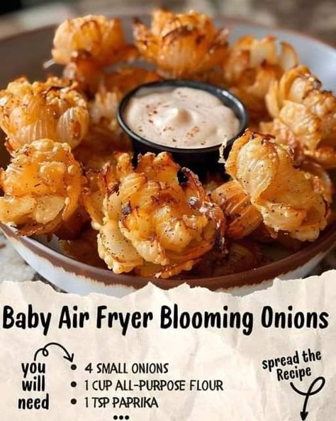 Baby Blooming Onions Air Fryer, Baby Air Fryer Blooming Onions, Air Fryer Blooming Onion, Health Chicken Recipes, Airfry Recipes, Blooming Onions, Blooming Onion Recipes, Air Fryer Ideas, Blooming Onion