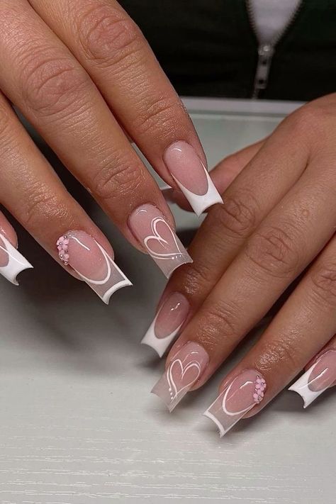 Nail Designs Anniversary, Nails Acrylic With Heart Design, Nail Designs With A T Initial, Valentines Day Nails Designs With Initial, Anniversary Nail Designs Love, V Day Nails Valentines Simple, Cute Anniversary Nails, Valentines Day Nails Bf Initial, Valentine Nails Designs Square