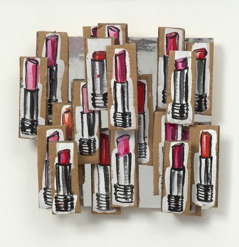 Lisa Milroy Lipstick, 2015 Acrylic on cardboard, glue, wooden batons Lisa Milroy Artist Research, Collections Art Gcse, Drawing On Cardboard, Lisa Milroy, Storyboard Art, 3d Panel, High School Art Projects, 8th Grade Art, Gcse Art Sketchbook