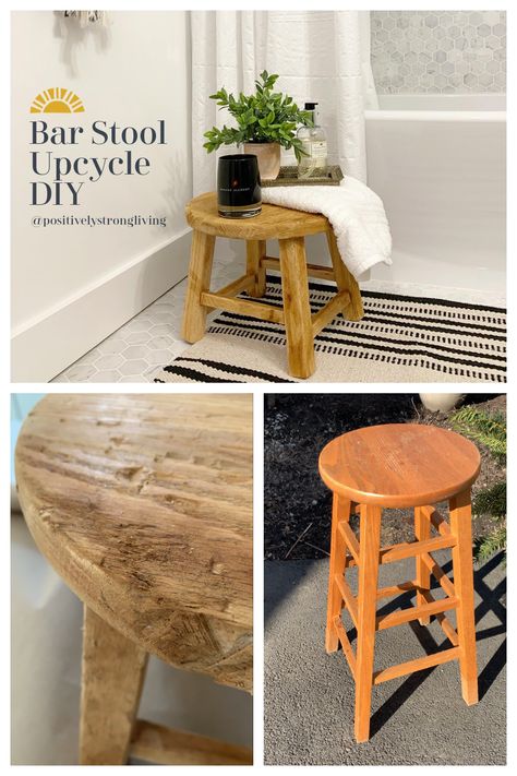 Diy Stool Table, Milk Stool Decor, Milking Stool Bathroom, Milk Stool Ideas, Step Stool Decorating Ideas, Diy Bath Stool, Barstool Makeover Wood, Milking Stool Decor, Milking Stool Diy