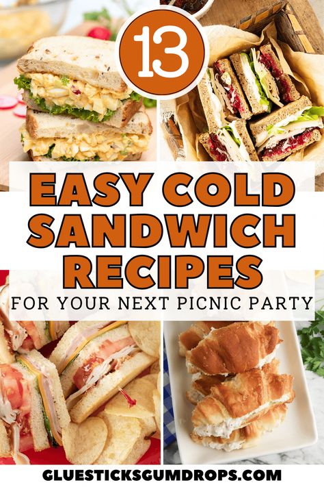 Going on a picnic? Packing your lunch for work? Don't settle for a boring PB&J when you can enjoy one of these delicious cold sandwich recipes instead. You'll find classics like chicken salad as well as flavor-packed viral TikTok sandwiches. Easy Gourmet Sandwiches, Sandwich Recipes Picnic, Easy Summer Sandwich Ideas, Cold Subs Sandwiches, Easy Lunch Sandwich Recipes, Cold Summer Sandwich Ideas, Summer Lunch Sandwiches, Cold Sandwiches Recipes, Cold Lunch Recipes To Work