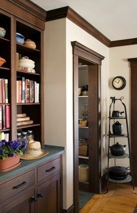 Like: crown molding and door frame work  Dislike: dark color Contrast Door Frame, Dark Wood Crown Molding, Dark Trim Bedroom, Brown Crown Molding, Dark Crown Molding, Bedroom Dark Wood, Bedroom Remodel Ideas, Small Girls Bedrooms, Dark Wood Trim