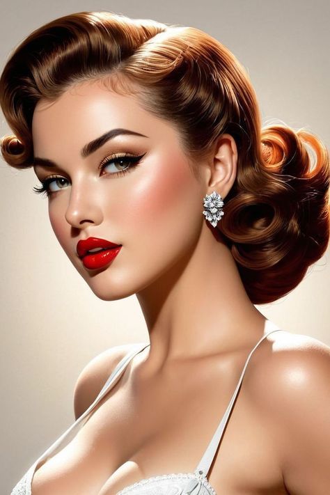 Beauty Archetypes, Maquillage Pin Up, 1950s Hollywood Glamour, 1950's Hairstyles, Perfect Brunette, 50s Hairstyles, Wedding Makeup Tutorial, 50s Women, Pinup Vintage