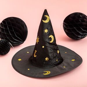 Black Witches, Flamingo Costume, Penguin Costume, Star Hat, Gold Hat, Black Witch Hat, Pearl Bride, Stars And Moons, Gold Reindeer