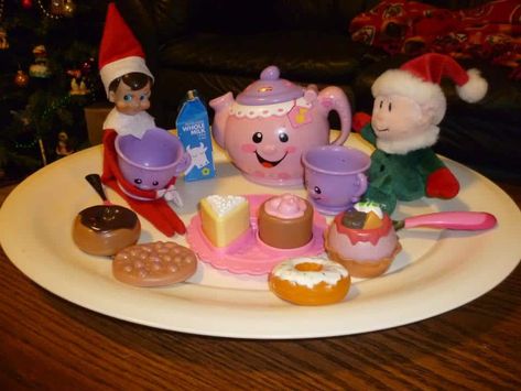 27 Tea Party Elf Stuff, Elf Yourself, Awesome Elf On The Shelf Ideas, Xmas Elf, Elf Antics, Elf Fun, Buddy The Elf, Elf On The Shelf Ideas, Shelf Ideas