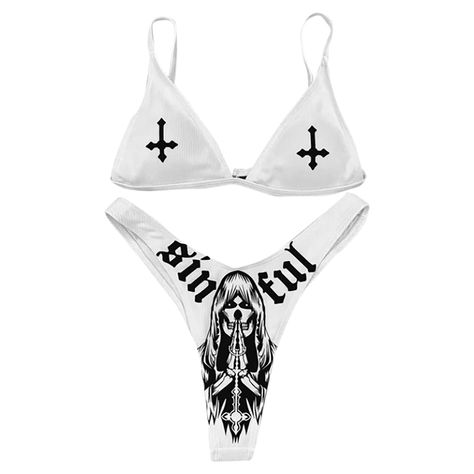 PRICES MAY VARY. 100% Polyester Pull On closure 💀MATERIAL:The sexy bathing suit is made of Polyester, Spandex. Lightweight and comfy fabric. 💀FEATURES:This bikini top is easily recognizable by the unique skull letter pattern,removable padding cup and adjustable spaghetti strap, and the briefs are high cut to hug your curves nicely,you just need to slip on some sandals and top it with a wide-brim sunhat to enjoy your vacation. 💀SEXY & CHIC: This triangle bikini set style is perfect for a long Halloween Clothing, Rave Party, Triangle Swimsuit, Gothic Skull, Cute Bathing Suits, Two Piece Swimsuit, Set Style, Party Festival, Letter Patterns