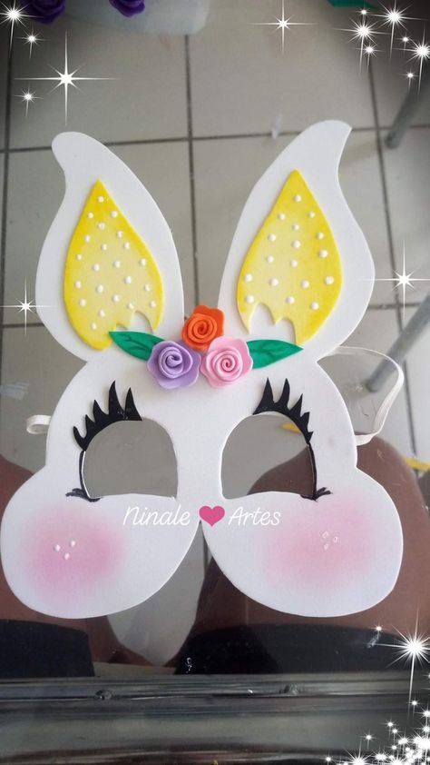 Kids Crafts Masks, 1st Birthday Party Bags, Bunny Mask, Paper Flowers Craft, Christmas Card Crafts, Easter Crafts Diy, Crafts Hacks, Art Drawings For Kids, Foam Crafts