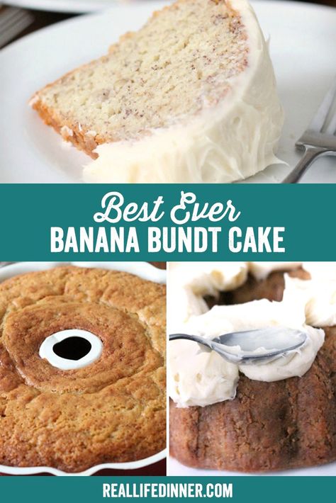 This Banana Bundt Cake Recipe is what dreams are made of. It truly is the BEST BANANA BUNDT CAKE EVER! You won Easy Banana Bundt Cake, Banana Bundt Cake Recipe, Homemade Banana Cake, Best Ever Banana Cake, Banana Bundt Cake, Banana Bundt, Recipes Using Bananas, Bundt Cake Recipe, Banana Walnut