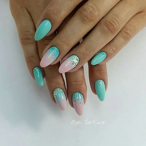 Turqoise Nails Gel, Marine Nails, Turquoise Nail Art, Summer Nails Colors Designs, Sea Nails, 2023 Nails, Unghie Nail Art, Turquoise Nails, Nails Yellow