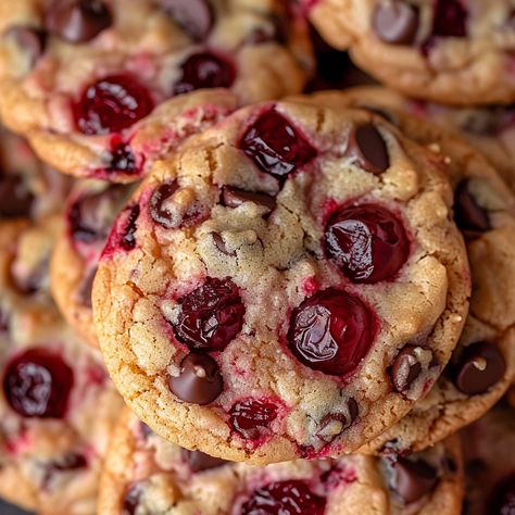 Maraschino Cherry Chocolate Chip Cookies Cherry Chocolate Chunk Cookies, Marichino Cherry Cookies, Maraschino Cherry Chocolate Chip Cookies, Cherry Chocolate Chip Cookies, Cherry Cookies Recipes, Baked Custard, Maraschino Cherries, Cherry Cookies, Cherry Chocolate