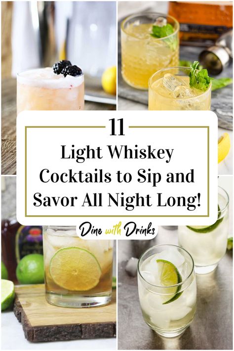 Collage of 4 light whiskey cocktails. White Whiskey Cocktails, Refreshing Whiskey Cocktails, Whiskey Wedding Drinks, Suntory Whisky Cocktails, Whiskey Signature Drink Wedding, Spring Wedding Cocktails, Rye Whiskey Drinks, Scotch Whiskey Cocktails, Whiskey Cocktail Recipes