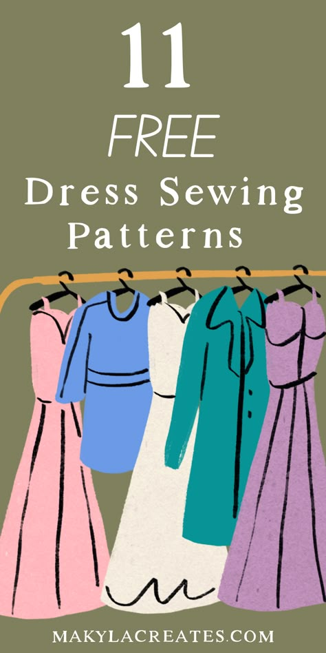 Check out my roundup of 11 free dress sewing patterns and save yourself money! Simple Vintage Dress Pattern, Stretchy Dress Pattern, Free Women’s Sewing Patterns, Vintage Dress Sewing Patterns Free, Free Vintage Dress Patterns, Simple Dress Patterns For Women, Diy Prom Dress Pattern Free, Free Dress Patterns For Women Easy Sewing Projects, Sleeveless Dress Pattern Sewing