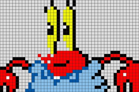 Spongebob Squarepants Mr. Krabs Pixel Art 8 Bit Art, Mr Krabs, Graph Paper Drawings, Pix Art, Cool Anime Backgrounds, Pixel Pattern, Crochet Tapestry, Lego Art, Minecraft Designs