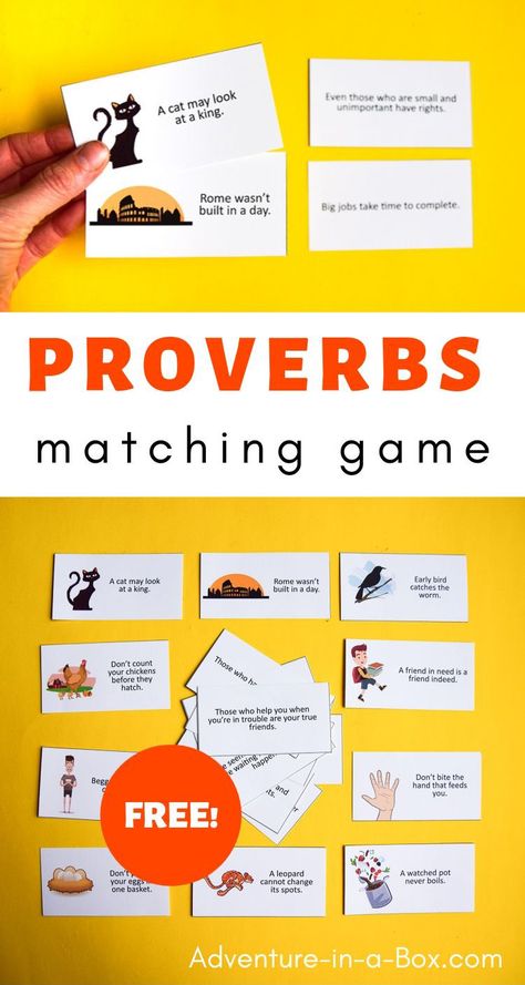 Introduce children to proverbs by playing a free printable game of matching proverbs with their meanings! #proverbs #homeschool #homeschooling #printablegame #freeprintable Standards List, Proverbs For Kids, Conversation For Kids, Dating Standards, English Conversation For Kids, Dating Apps Free, Children Bible, Bible Proverbs, English Ideas