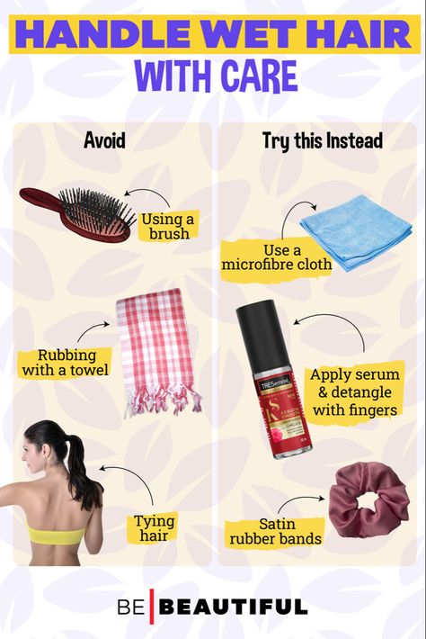 How to handle wet hair with care How To Wash Your Hair, Tips For Straight Hair, Down There Care, Tips For Dry Hair, Haircare Tips, Hair Care Remedies, Dry Hair Care, Pampering Routine, Haircare Routine