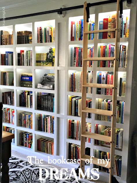 Home Library With Ladder, Big Book Shelf, Nerd Shelf, Floor To Ceiling Bookcase, Bookcase With Ladder, Bookcase Stairs, Kitchen Ladder, Bookcase Ladder, Ladder Ideas