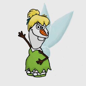 Cute Olaf Drawings, Tinker Bell Easy Drawing, Cursed Disney, Tinker Bell Drawing, Bell Drawing, Frozen Wall Art, Olaf Drawing, Disney Character Sketches, Frozen Drawings