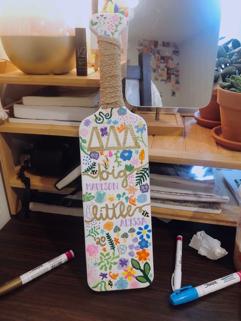 Tri Delta Paddle Ideas, Big And Little Paddles, Paddle Ideas Sorority, Butterfly Sorority Paddle, Tri Delta Paddle, Sorority Paddles Big Little, Ocean Paddle Sorority, Pastel Sorority Paddle, Floral Paddle Sorority