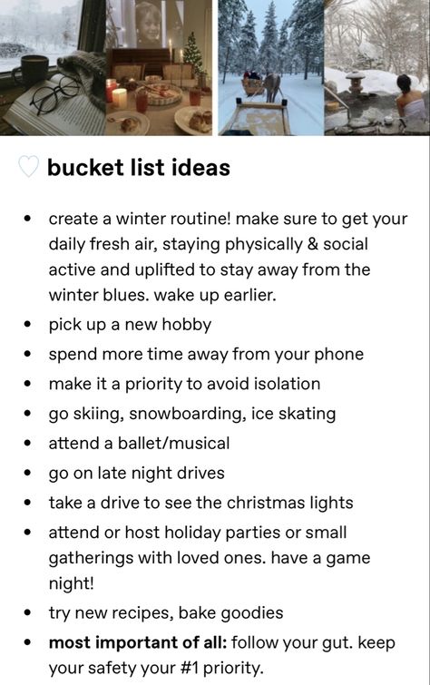 Romanticising Winter, Romanticize Winter, Mornings Aesthetic, Bucket List Tumblr, Forever Winter, Snow Season, Winter Arc, Romanticising Life, Winter Bucket List